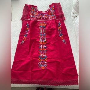 NWOT Hot Pink Embroidered Shift Dress from Mexico: Medium